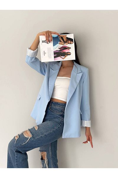 ZF BUTİK Ärmelfalte innen Liner Gestreifte Blazerjacke