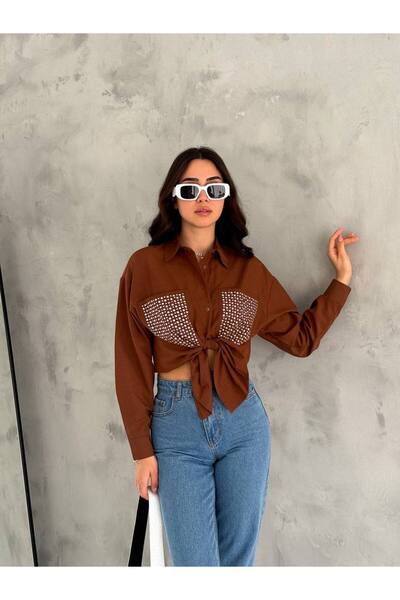 GALAVİP قميص بوبلين كبير الحجم بجيوب نسائية