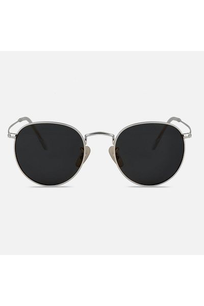 Angel Eyes Round Oval Silver Frame Black Polarized Glass Unisex Sunglasses