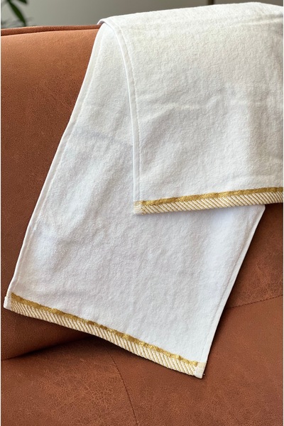 Shopiole Set of 2 White Gold Edge Embroidered Premium Quality Kitchen Towels/...