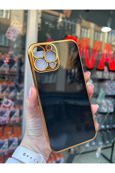 OVADA iPhone 13 Pro Max Uyumlu Kamera Korumalı Gold Kenar Detaylı Yumuşak Sil...