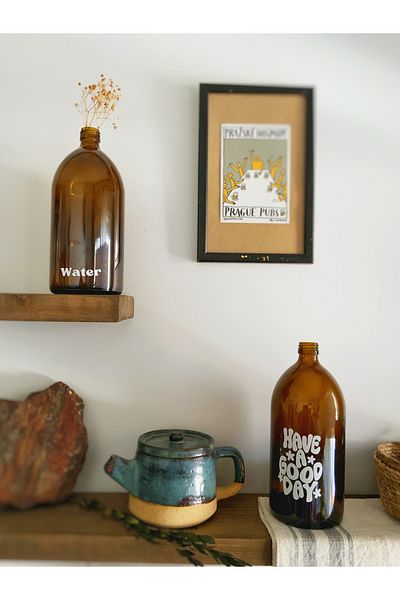 Atölye Merdiven Vasă decorativă pentru sticlă chihlimbar - Set de 2 1000 ml, Decor pentru bucătărie și baie