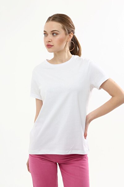 Miss Murem Round Neck Basic T-shirt-white