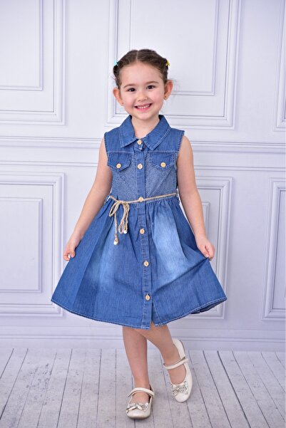 BUUFUU FRONT BUTTONED JEANS ZERO SLEEVE GIRL'S DRESS