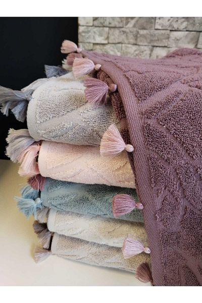 Nurpak Garden Hand Towel Set 6 Pieces 50x90 cm 100% Cotton tasseled special series