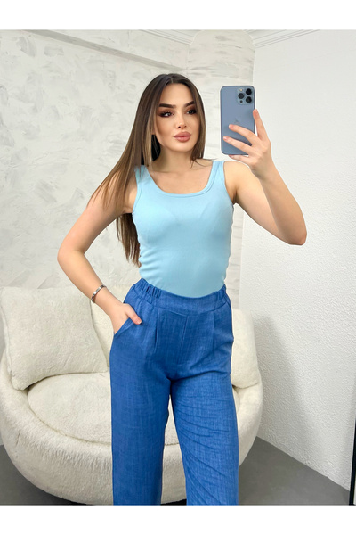 modavingo Kadın Bebe Mavi Ön Arka Kare Yaka Kaşkorse Body