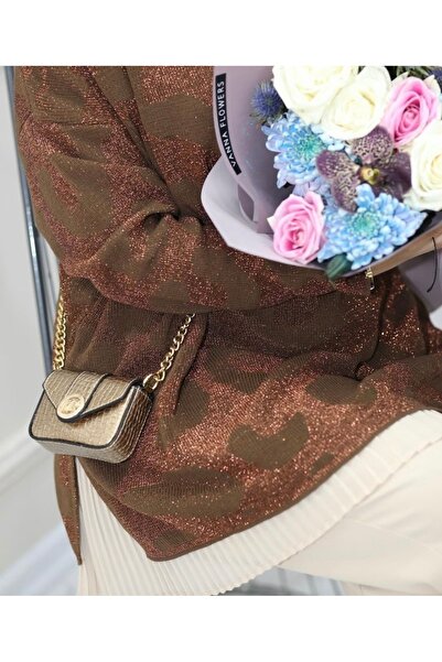 Aden aydın Leopar Desen Simli Soğuk Iplik Ince Premium Triko Tunik