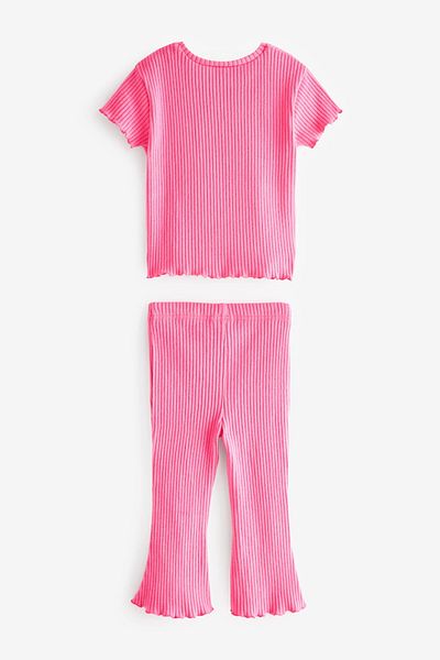 Next Baby Cotton Pink Ribbed Short Sleeve Top and Bottom Set