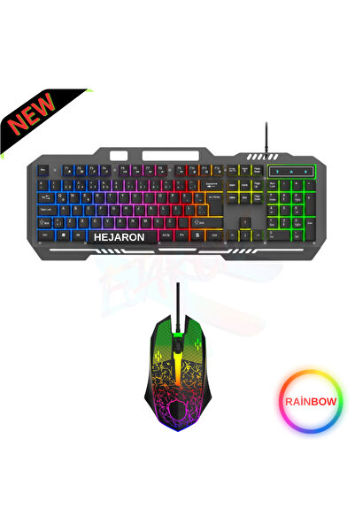 HEJARON LOBO Rainbow Oyuncu Klavye Mouse Seti Usb Girişli Kablolu 2İN1 Gaming Set