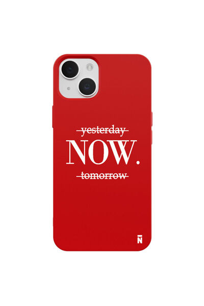 Casen iPhone 13 NOW Tasarımlı Kırmızı Renkli Silikon Telefon Kılıfı