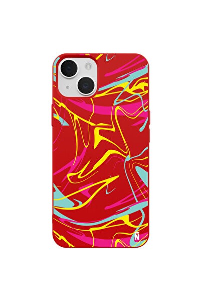 Casen iPhone 13 Abstract Painting Tasarımlı Kırmızı Renkli Silikon Telefon Kı...