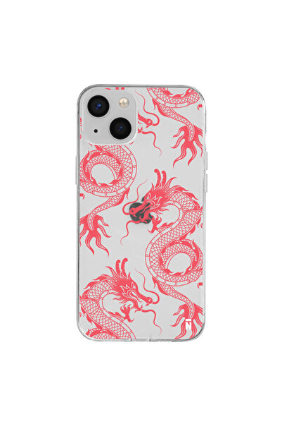 Casen iPhone 15 Dragon Tasarımlı Şeffaf Silikon Telefon Kılıfı