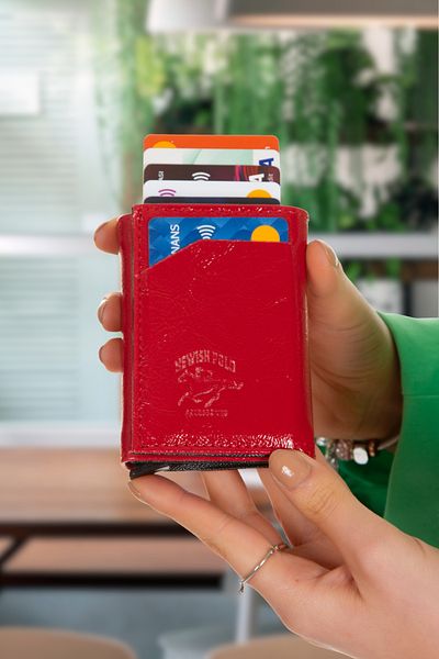 Adelina Bags Petra Aluminum Mechanismed Wallet with Money Compartment Card Holder Wallet