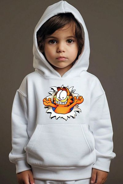 AEMİ Hanorac cu glugă cu imprimeu Garfield pentru copii - Pulover alb cu glugă pentru copii
