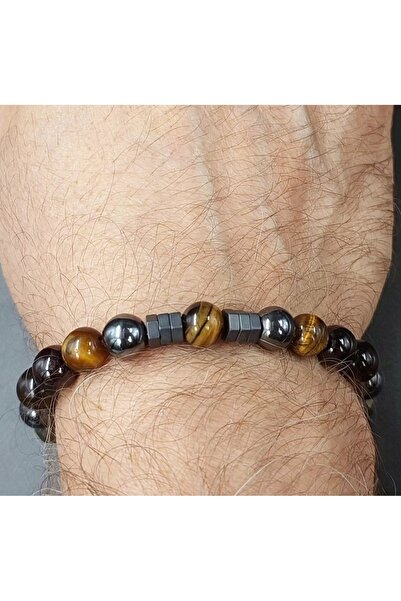 GİZEMLİ DOĞAL TAŞ Erkek Bileklik (PİRİT ,LAL, DUMANLI K., KAPLAN G., HEMATİT) El Emeği