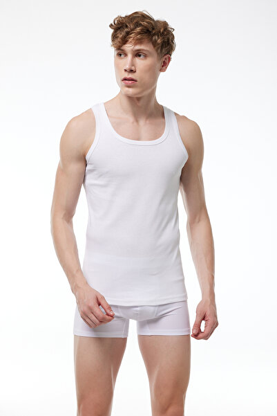 Malabadi Ανδρικό λευκό 3 πακέτο 100% βαμβακερό ριμπ εσώρουχο 3m034-e