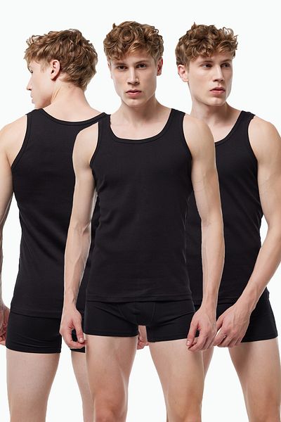 Malabadi Men's Black 3-Pack 100% Cotton Rib Tank Top 3M034-E