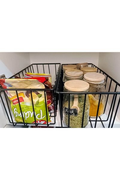 filamento 2-Piece Large Basket Organizer Kitchen Bathroom Closet Organizer - Black