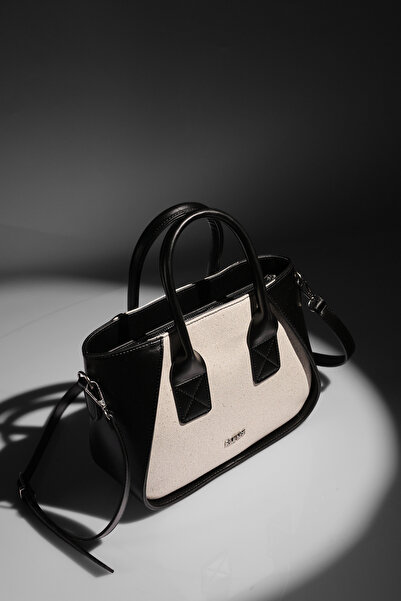 Rimense Women's Black Linen Long Strap Lined Hand and Shoulder Bag