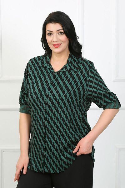 By Alba Collection Γυναικείο Πουκάμισο Βαμβακερό Βισκόζη με Σχέδιο Χακί Ζιγκ-ζαγκ