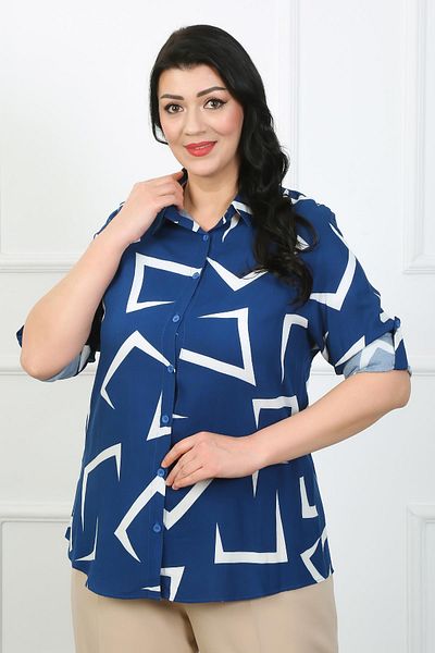 By Alba Collection Cămașă de damă, din bumbac, viscoză, cu model indigo