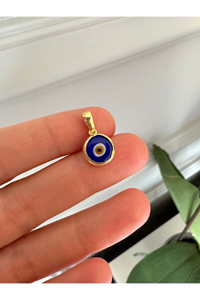 emy by emel luxury silver jewelry Altın Kaplama Nazar Boncuklu Mini Kolye Ucu 925 Ayar Gümüş