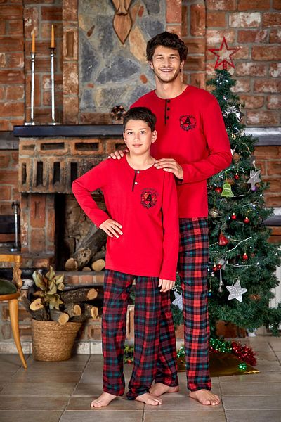 Cossy By Aqua 23202 Men's Long Sleeve Pajama Set-red