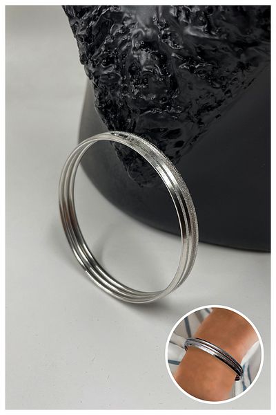 Manken İstanbul Women's Silver 3-Piece Shiny Model Steel Bracelet, Bracelet