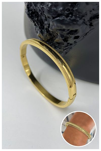 Manken İstanbul Women's Gold Glitter Model Steel Bracelet, Handcuff Bracelet, Bracelet