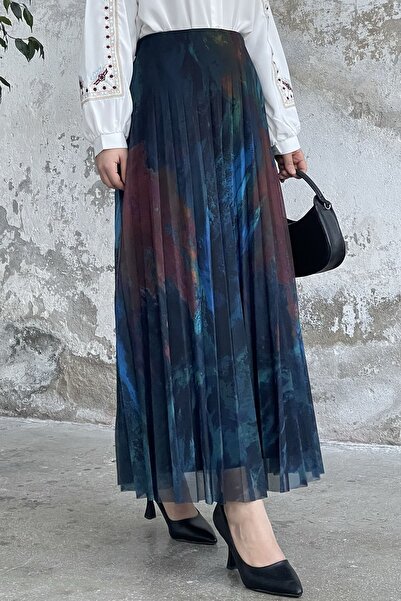 InStyle Fustă din tul căptușită cu model batik - Saks Blue