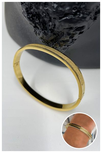 Manken İstanbul Women's Gold Glitter Model Steel Bracelet, Handcuff Bracelet, Bracelet