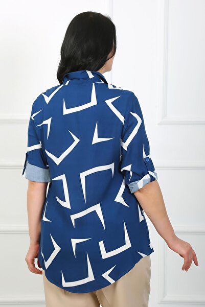 By Alba Collection Cămașă de damă, din bumbac, viscoză, cu model indigo