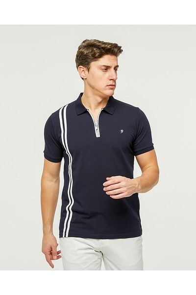 Rey Polo POLO NECK T-SHIRT WITH DOUBLE STRIPES AND ZIPPERS