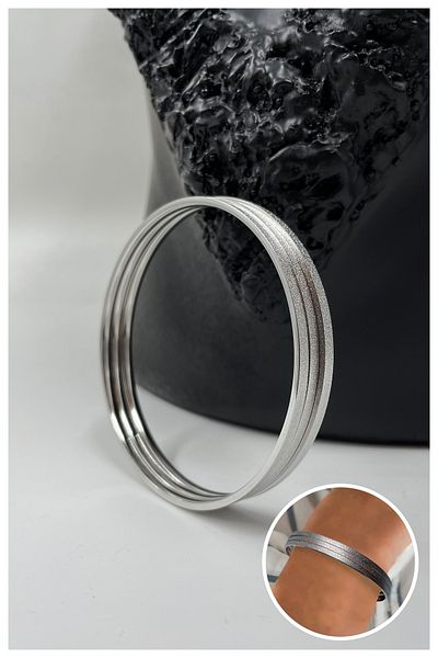 Manken İstanbul Women's Silver 3-Piece Shimmering Model Steel Bracelet, Bracelet