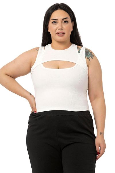 DISENTIS MODEST Large Size Low-cut Ribbed Camisole Ecru Body