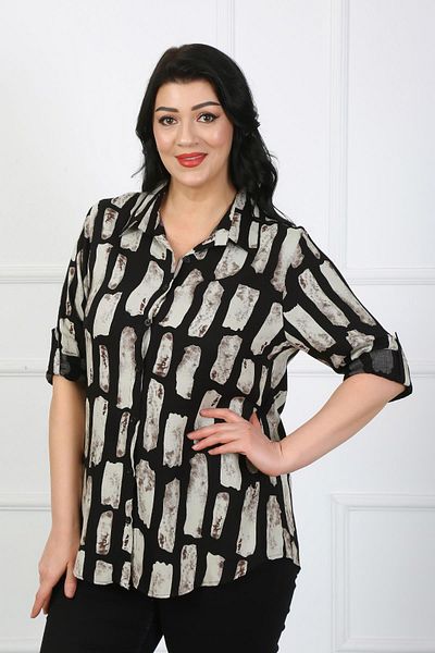 By Alba Collection Cămașă de damă, neagră, bumbac, viscoză, cu model