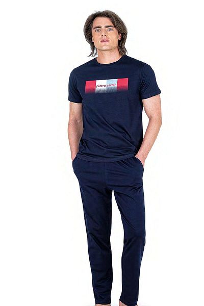 Pierre Cardin 6043 Ανδρικό κοντομάνικο χτενισμένο βαμβακερό σετ πιτζάμα-navy blue