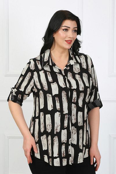 By Alba Collection Cămașă de damă, neagră, bumbac, viscoză, cu model