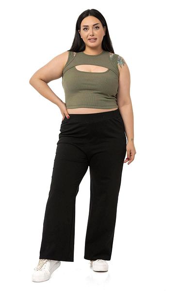 DISENTIS MODEST Large Size Low-cut Ribbed Camisole Khaki Body