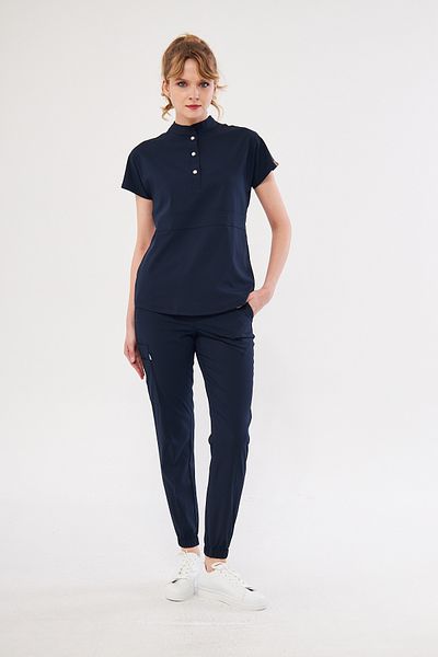 Class Üniforma Nova - Navy Blue γυναικεία λύκρα με κούμπωμα γιακά, εύκαμπτα τρίβει για νοσοκόμα και γιατρό