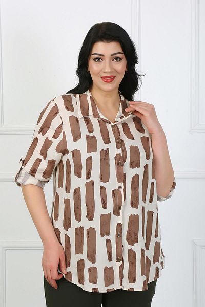 By Alba Collection Дамска риза от памук и вискоза с шарка на норка, големи размери