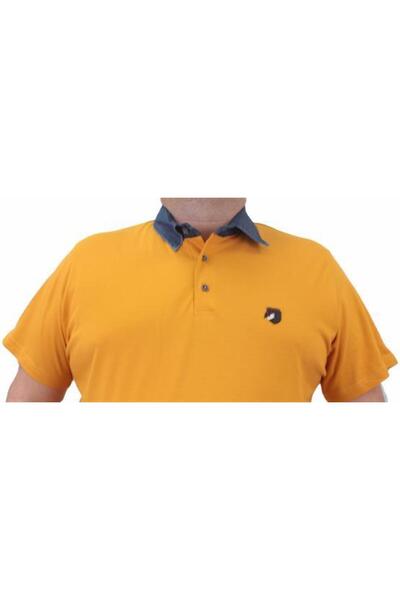Starbattal Polo Denim Collar Large Size T-Shirt 23420 - MUSTARD