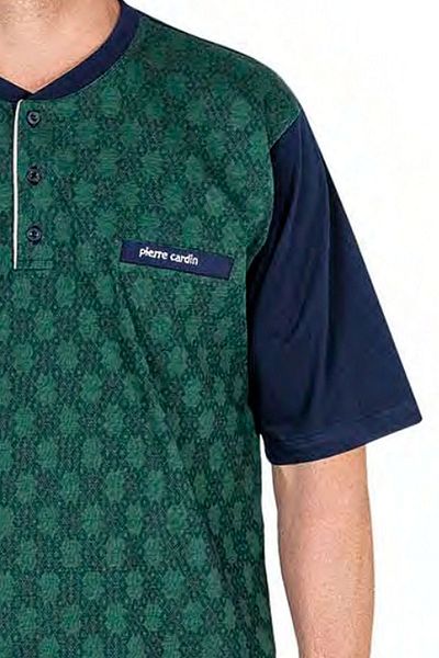 Pierre Cardin 6055 Ανδρικό κοντομάνικο ζακάρ σετ πιτζάμες 3 τεμαχίων-πράσινο