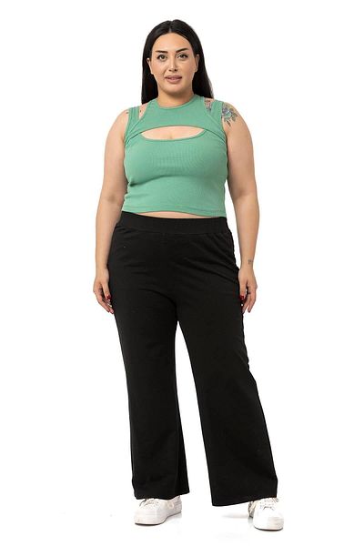 DISENTIS MODEST Large Size Low-cut Ribbed Camisole Green Body