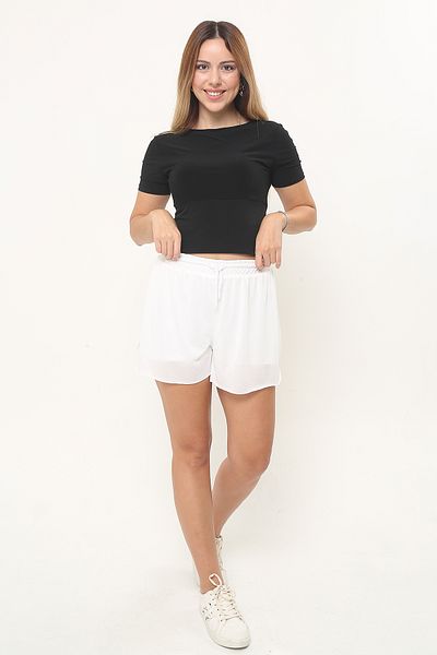 ADEGO Women's White Fabric Loose Cut Sports Shorts