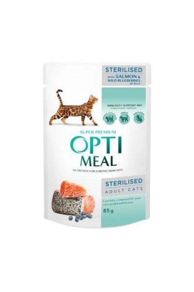 OptiMeal Hrană umedă sterilizată pentru animale de companie cu somon și afine...