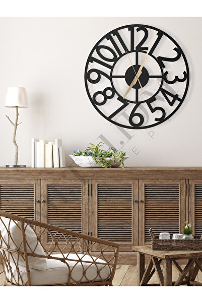 Decorative Turkish Numeral Silent Black Metal Wall Clock 45x45cm [1211-45x45]