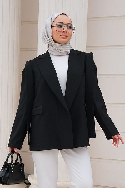 LOCCO Waist Tied Shoulder Padded Blazer Jacket Black