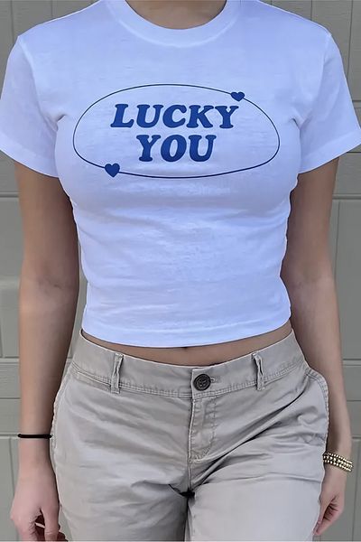 EFBUTİK Λευκό Lucky You Crop