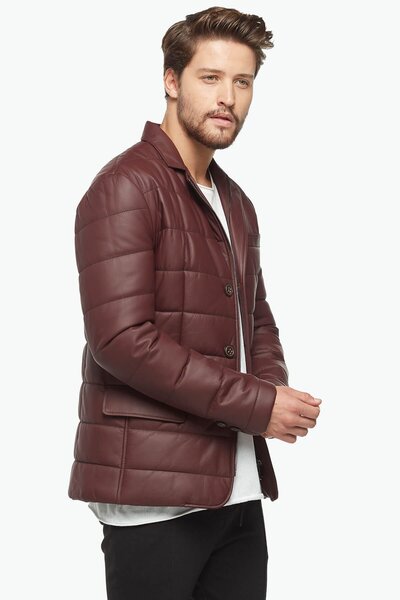 Deriza Erkek Morazzi Blazer Şişme Hakiki Deri Ceket Bordo 3311
